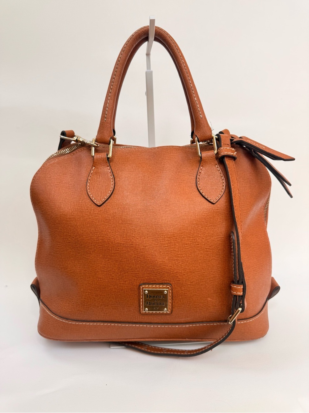 Dooney & Bourke Saffiano-Texture Leather Satchel in Cognac Brown